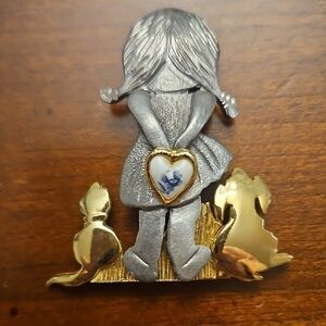 Pin Ultra craft Lttle Girl With Cat And Dog Holdong A Heart Pewter Look And Gold